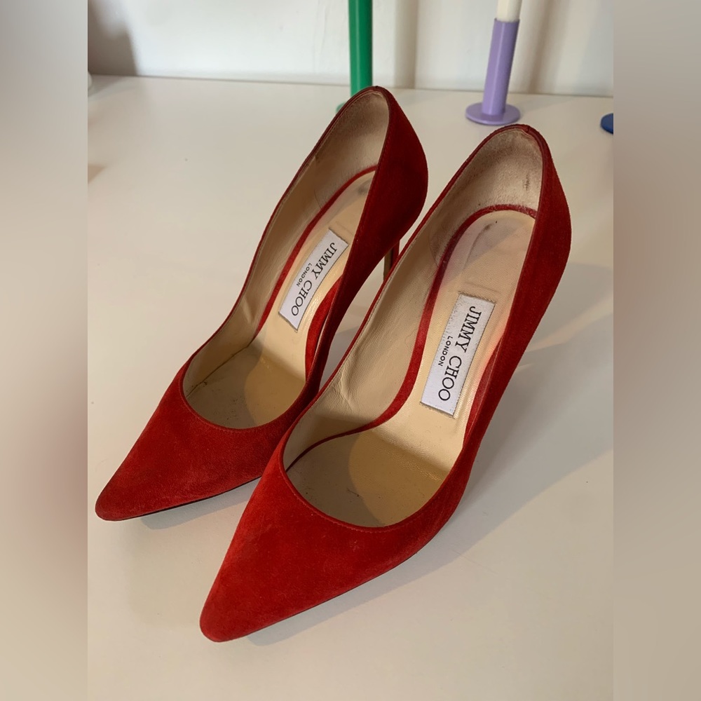 Vintage Jimmy Choo Red Suede Heels